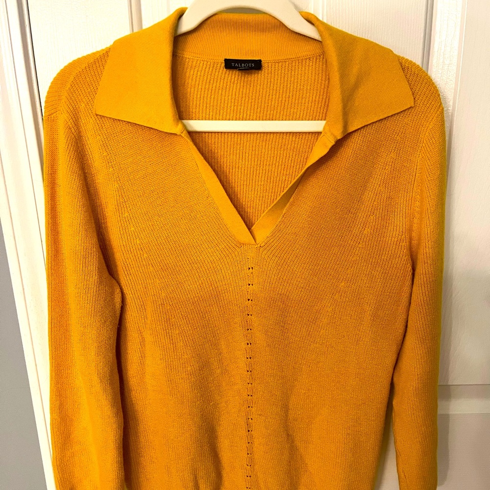 Talbots Mustard Johnny-collar Sweater